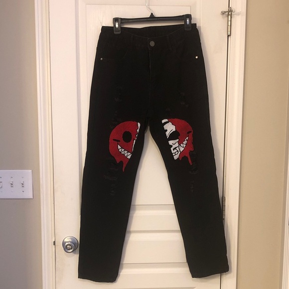 Stylish Black Jeans with Red Graphic